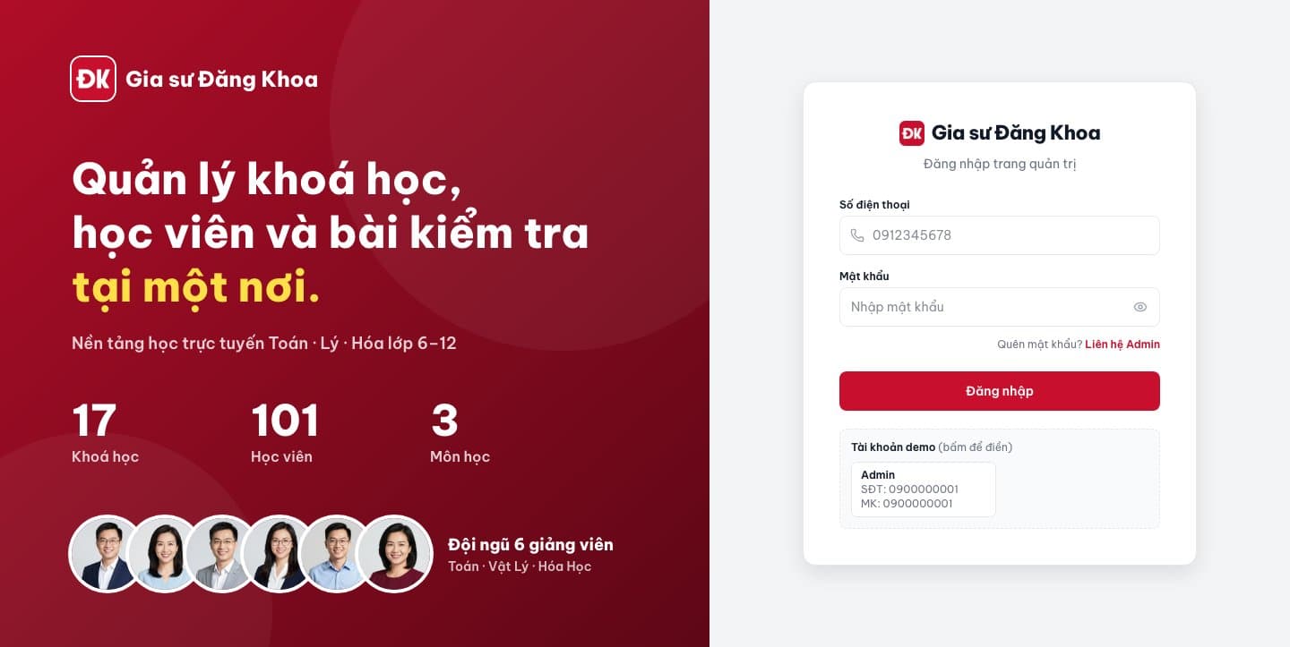 Giao diện Quản lý trung tâm đào tạo